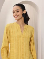 Yellow Woven Design Cotton Blend Straight Short Kurti - Image 4