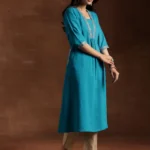 Blue Yoke Design Silk A-Line Kurta