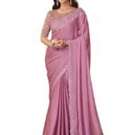 Women's And Girls Embroidery Lace & Sequence Embroidery Chiffon Saree With Unstitched Blouse Piece