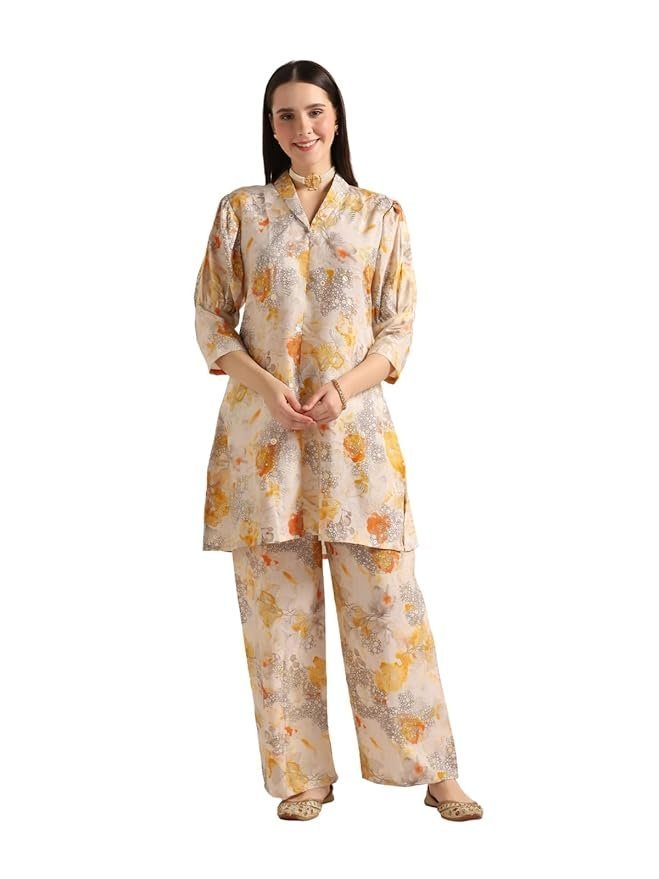 61djIAPECzL._SY879_.jpg Cotton Blend Co-Ord Set for Women | Co-Ord Set for Women Stylish | Kurta Set for Women | Pajama Set | Ethnic Co-Ord Set for Women | 3/4 Sleeve Women's Co-Ord Set - Image 1