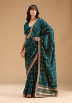 Peacock Blue Gold Zariwork Soft Raw Silk Saree